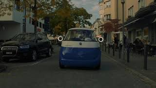 small, electric microlino car soon to be driving along european streets