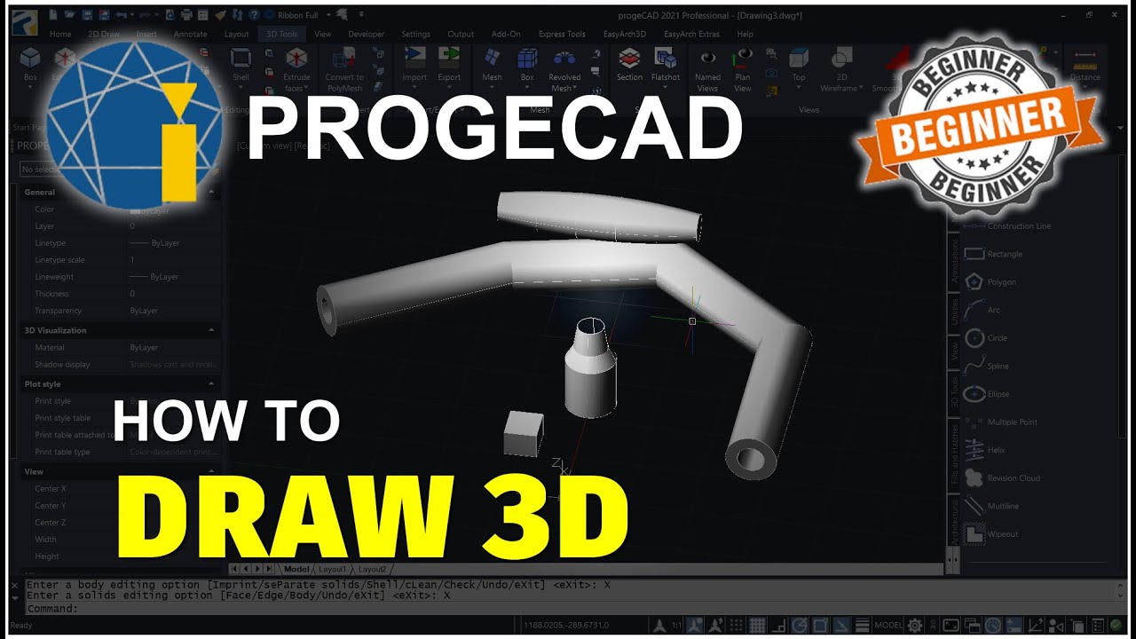 How To Draw 3D In ProgeCAD Tutorial - YouTube