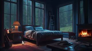 Gentle Rain Sounds with Crackling Fireplace for Sleep, Study and Relaxation - Cozy Bedroom Ambience