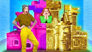 RICH VS POOR TINY CASTLE || Cool Cardboard Crafts & Ideas for House! DIY Challenge by 123 GO!