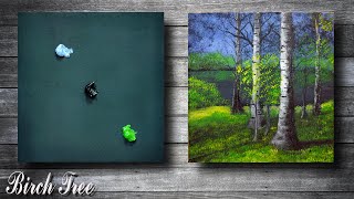 Birch Tree Painting / Acrylic Painting for beginners / Black Canvass