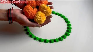 5 Minute Rangoli with Flower petals \u0026 Colour for Diwali🪔Beginners Rangoli Designs🪔Easy Rangoli