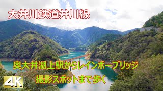 2021 大井川鉄道井川線奥大井湖上駅からレインボーブリッジ撮影スポットまで歩く【4K】