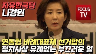 나경원 “연동형 비례대표제 선거합의, 정치사상 유례없는 부끄러운 일”