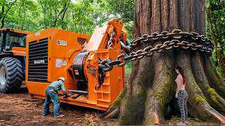 The tremendous power of the tree-pulling machine, the largest and most dangerous chainsaw the world