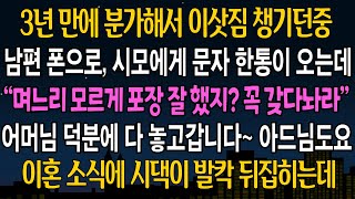 [실화 사연] 3년만에 분가해서 이삿짐 챙기던중 남편폰으로 시모에게 문자 한통이 오는데, 어머님 덕분에 다 놓고 갑니다ㅋ 그날로 시댁이 발칵 뒤집히는데