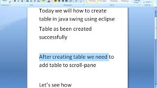 how to create table in java swing using Eclipse