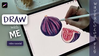 How to draw a Watercolor Fig  - Digital Watercolor Brushes - Drawing tutorial by OwlAsya