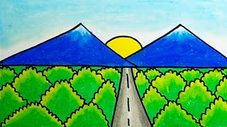 How To Draw Easy Scenery |How To Draw Mountain Natural Scenery Very Easy Step By Step For Kids