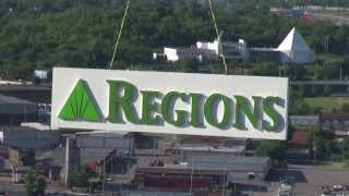 Helicopter Sign Installation for Regions Bank in Nashville, TN.