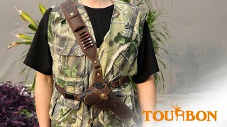 TOURBON Adjustable Leather Shoulder Pistol Holster Chest Rig Hunting Rifle Sling Ammo Holder