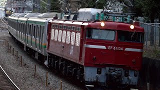 1/19 E231系1000番代コツS-08編成AT出場　EF81 134(新潟)牽引西国分寺ー北府中間通過シーン(配9644レ)