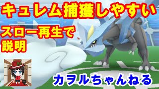 ポケモンGO　キュレムの捕獲しやすいボールの投げ方をスロー再生で説明しています　Pokemon GO