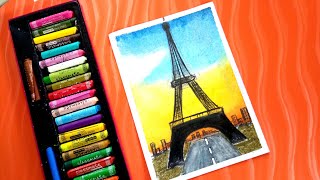 Drawing Eiffel Tower with oil pastel for Beginners - step by step