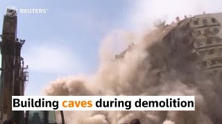 Building collapses during demolition in Turkey after earthquake