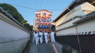 Yoimiya,Onda Hachimangu Shrine 2024, 御田八幡宮秋祭・宵宮前　花台が旧土佐街道を練り山車を低くして鳥居をくぐり、チョーサイ舞を披露　(4k) 高知県室戸市吉良川