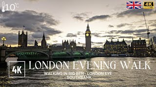 England, London City Tour 2023 | London Evening Walk Westminster to Southbank | Central London Walk
