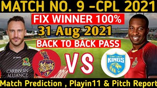 CPL 2021 | Tribango Knight Riders vs St Lucia Kings 9th match prediction | TRK VS SLK match winner