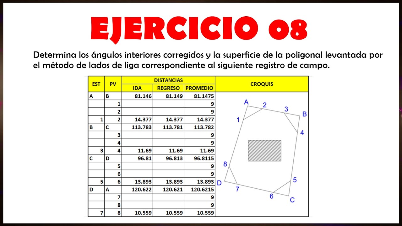 ÁNGULOS Y DISTANCIAS EJERCICIO N° 08 - TOPOGRAFÍA - YouTube