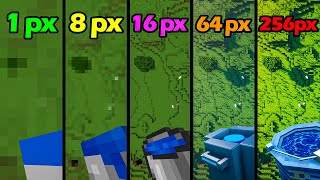 1px vs 8px vs 16px vs 64px vs 256px vs 512px texture