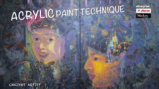 Ep:5 #5 Acrylic paint technique pointillism สอนการระบายแบบผสานจุดสี