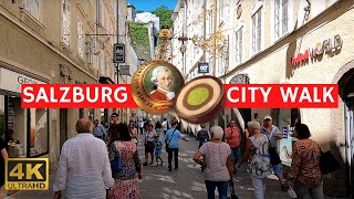 Walking in Salzburg 🇦🇹 Mozartsteg, Residenzplatz, Getreidegasse (4K 60fps)