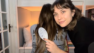 ASMR | With my sister!! 💕 hair brushing, back tracing & more