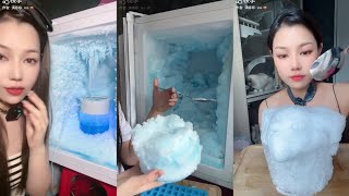 SUN GIRL ☀️ BLUE FREEZER FROST ICE ASMR |CRISPY CRUNCHY HUGE CHUNKS BITES MUKBANG 🧊🧊💙💙