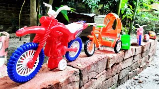 Satisfying Toy CNG Auto Rickshaw, School Bus, Sports Car, rickshaw Hand Driving On Boundary Wall