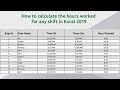 How to calculate the hours worked for any shift in Excel 2019