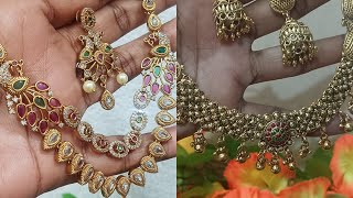 Beautifulstone necklace&haram collection#peacock#flowerdesign#stonenecklace#mangoharam#trendingvideo