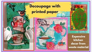 #Easy decoupage with printed paper and without decoupage glue #kitchen decor #best out of waste😊