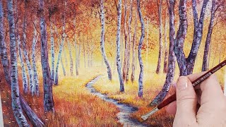 Autumn Forest Path Landscape Acrylic Painting LIVE Tutorial