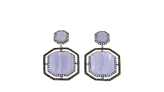 Rarities Octagonal Blue Lace Agate   Gem Drop Earrings