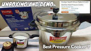 Prestige Svachh Deluxe Alpha 6.5 Litre Stainless Steel Pressure Cooker Unboxing and Demo| తేలుగు లో