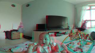 [Anaglyph 1:1] Excited Baby Riley standing up exercise | Vuze XR 3D 180 to Red Cyan!
