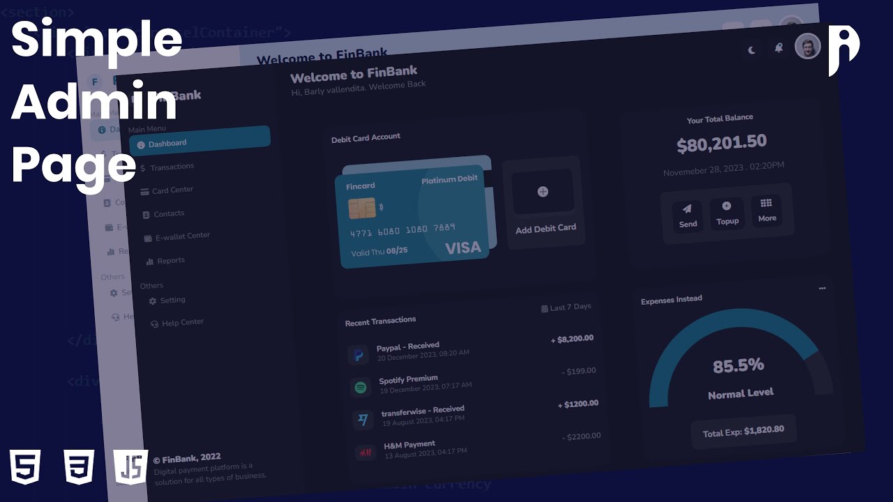 How To Create Simple Admin Dashboard | HTML, CSS, JavaScript - YouTube