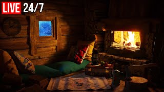 🔴 Blizzard & Fireplace in a Cozy Winter Attic | Deep Sleep, from Insomnia, Sleep Better - Live 24/7
