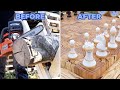 Chess Board made from old logs and 3D-printed pieces