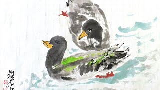 [wulam art TV] 오리커플, 훈훈한 봄날 현장스케치 영상, 한국화 붓터치   Beauty of Korean Art  water color  ducks