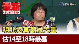 明北返車潮最大量  估14至18時最塞【最新快訊】