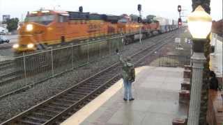 Metrolink Toy Express, BNSF and Amtrak Trains at Fullerton