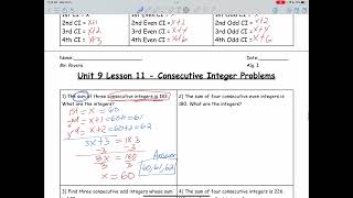 Unit 1 Lesson 11 Consecutive Integer Problems