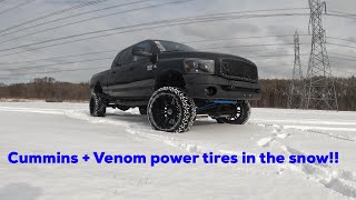 Testing the 35x13.50x22 venom power terra hunter xt tires in the snow. venom review