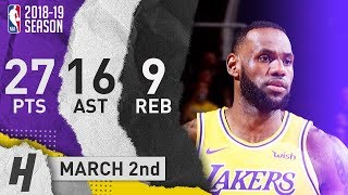 LeBron James Full Highlights Lakers vs Suns 2019.03.02 - 27 Pts, 16 Ast, 9 Rebounds!