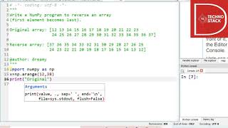 NUMPY Program to reverse an array in a givan range.
