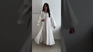 Open Abaya Women Muslim Dress White Modest Kimono Abaya Lace Sleeves Muslim Kaftan Abaya Women