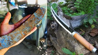 Survival Sword Making From Piece Of Rusty Steel  - Tool Restoration Rust Removal