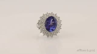 5.47ct Natural Tanzanite Trio Diamond Halo Solid 14 Karat Gold Cocktail Ring | SG000960