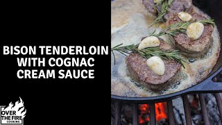 Bison Tenderloin with Cognac Cream Sauce 🥩🔥 | Over The Fire Cooking #shorts